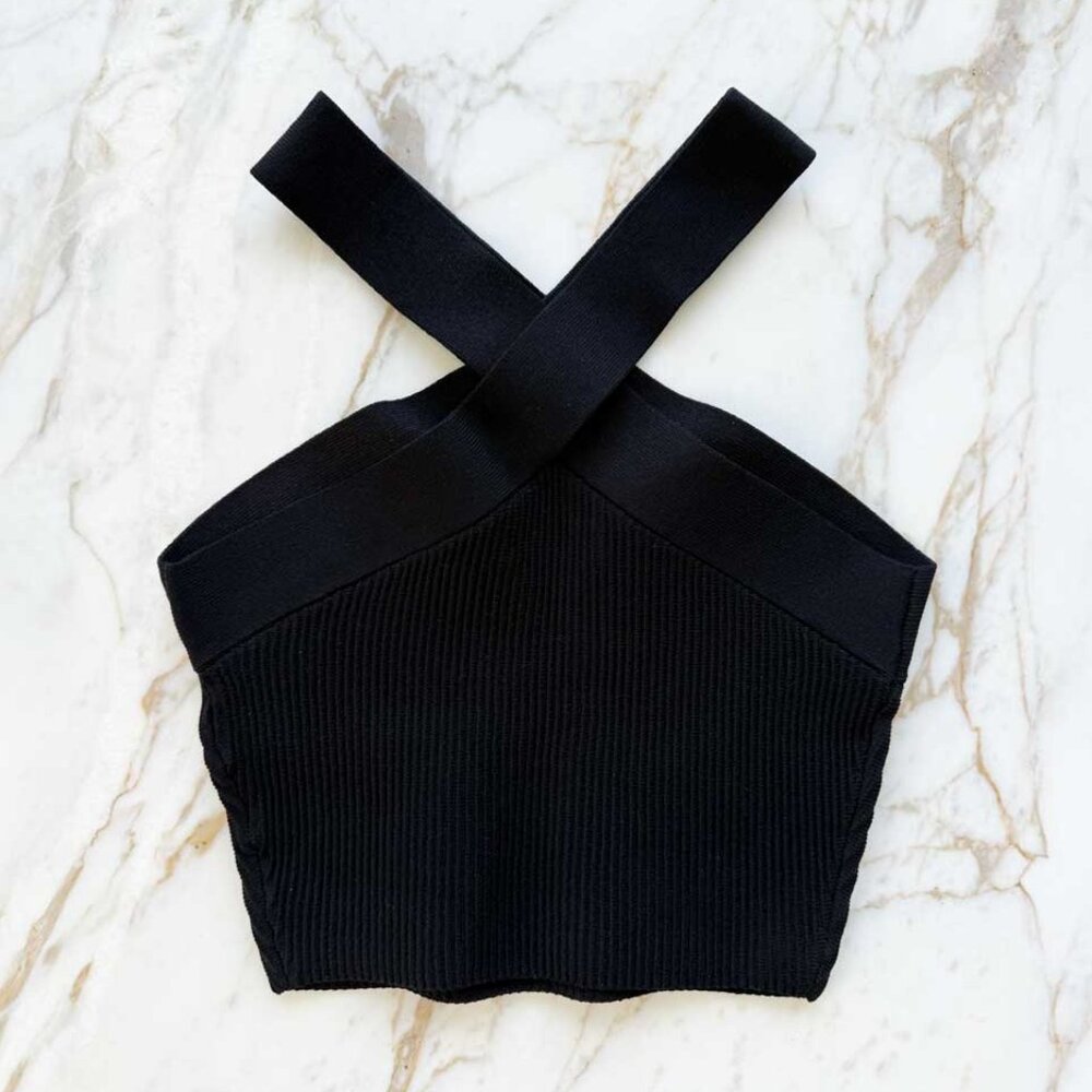Aritzia Sculpt Knit Criss Cross Cropped Tank, Size S, Black